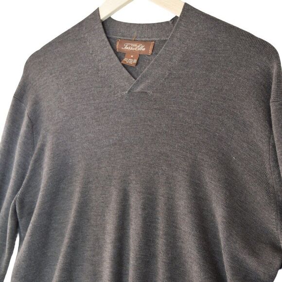Tasso Elba Brown Merino Wool Sweater Size M V-Neck Minimalist Preppy Classic - Picture 4 of 7
